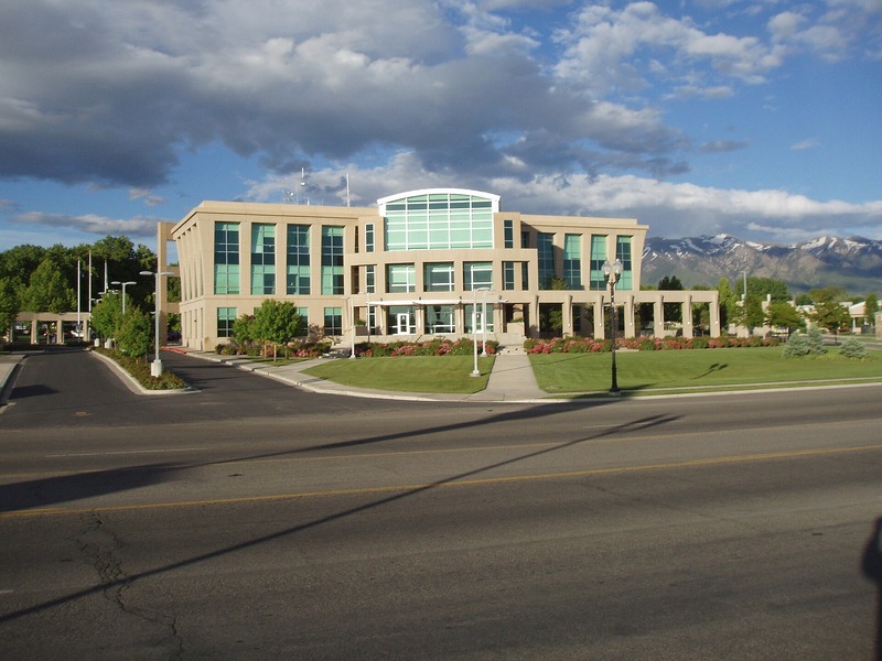Clearfield City Municipal and Justice Center with the Wasatch Mountains beyond, Clearfield, Utah