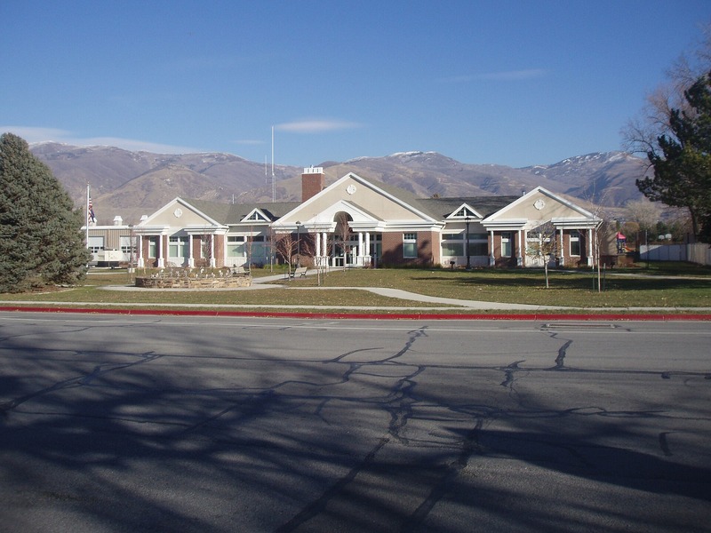 West Bountiful City Hall with the Wasatch Mountains beyond, West Bountiful, Utah